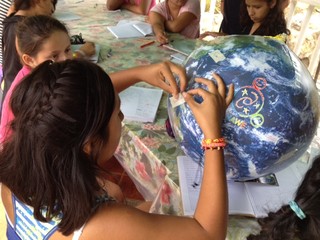 Teenage girls in Ecuador with the Earth Ball